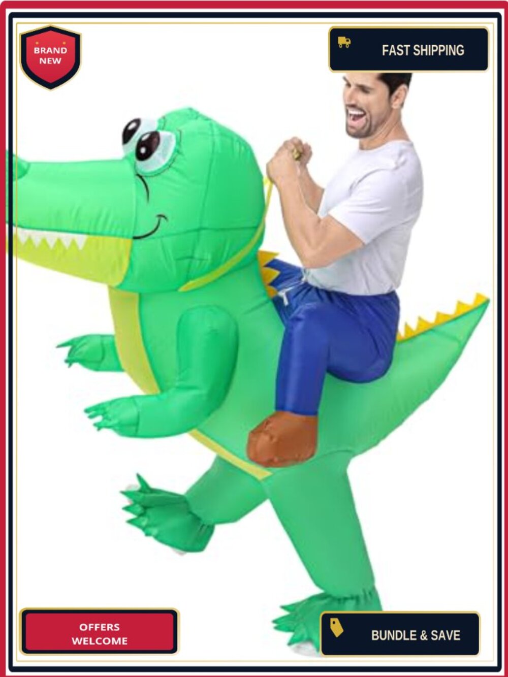 Inflatable Crocodile Costume Adult Blow-Up Alligator Halloween Cosplay